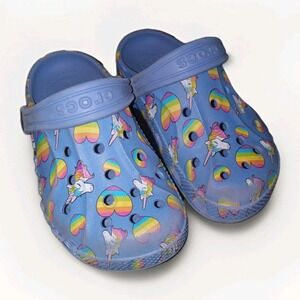 Crocs Purple Lisa Frank Unicorns and Hearts Kids Sandals Shoes SZ C12